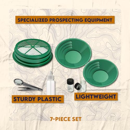 11-Piece Gold Panning Kit with Pans, Sieves, Tweezers, Glass Bottles, Sand Magnet L7372