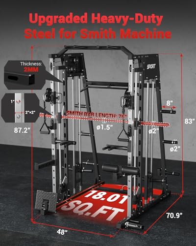 2200LBS Smith Machine Power Cage with Smith Bar, Cable Systems L464