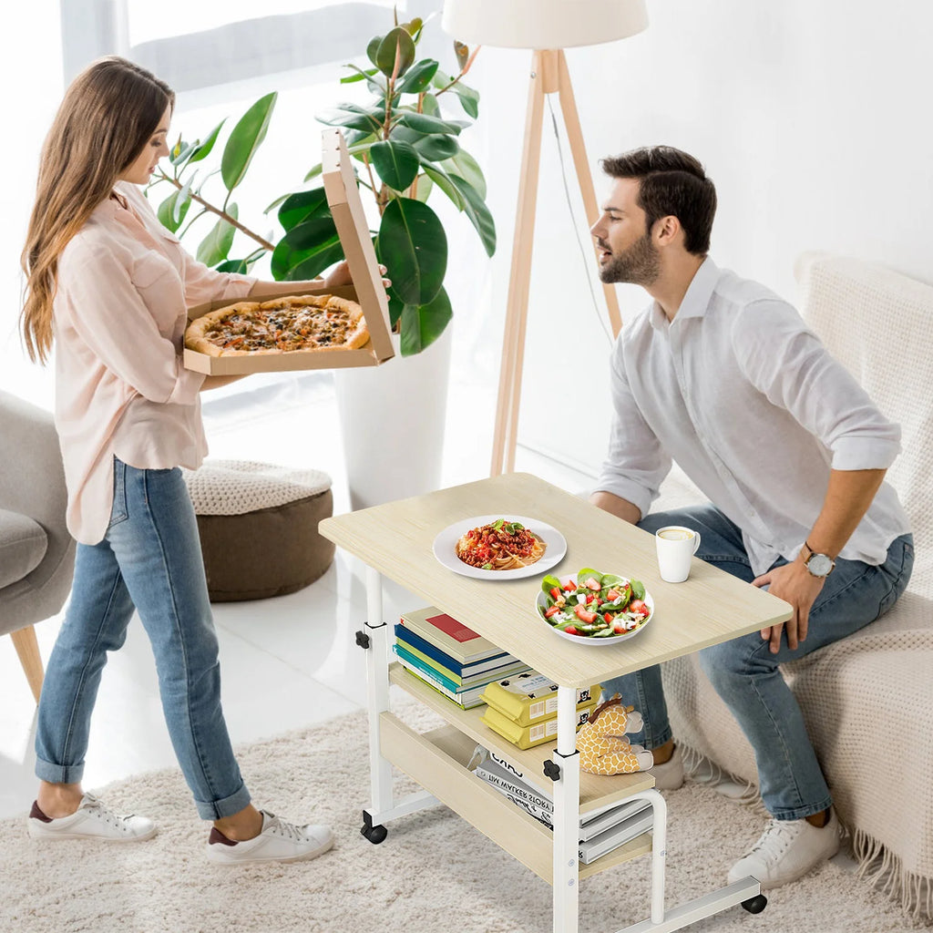 Beige 3-Tier Mobile Laptop Desk with Rolling Wheels N2199
