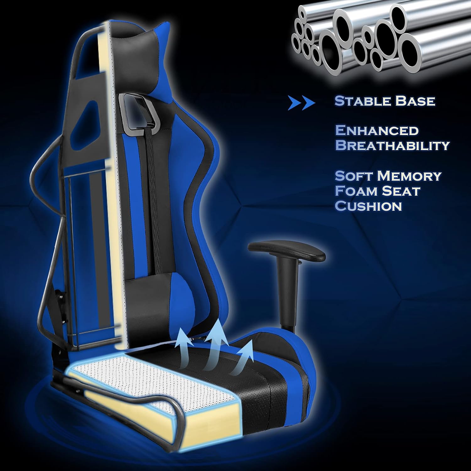 Reddish Blue Ergonomic Gaming Chair with Footrest I2013