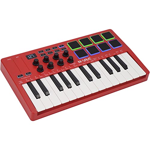 25 Key USB MIDI Keyboard Controller With 8 Backlit Drum Pads, Bluetooth Semi Weighted Q472375