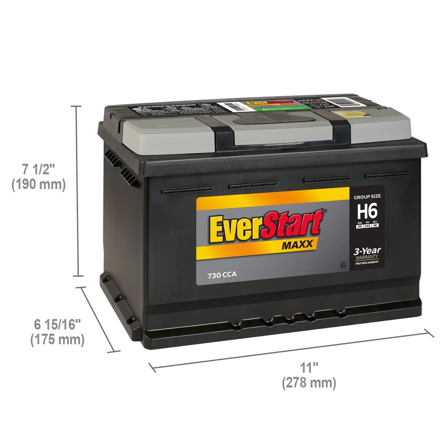 Lead Acid Automotive Battery, Group Size H6 / LN3 / 48 12 Volt, 730 CCA 140 RC A116