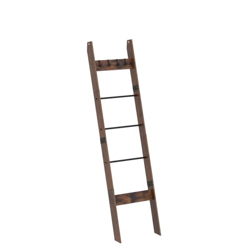 5-Tier Wood Blanket Ladder Shelf with 4 Removable Hooks V50833