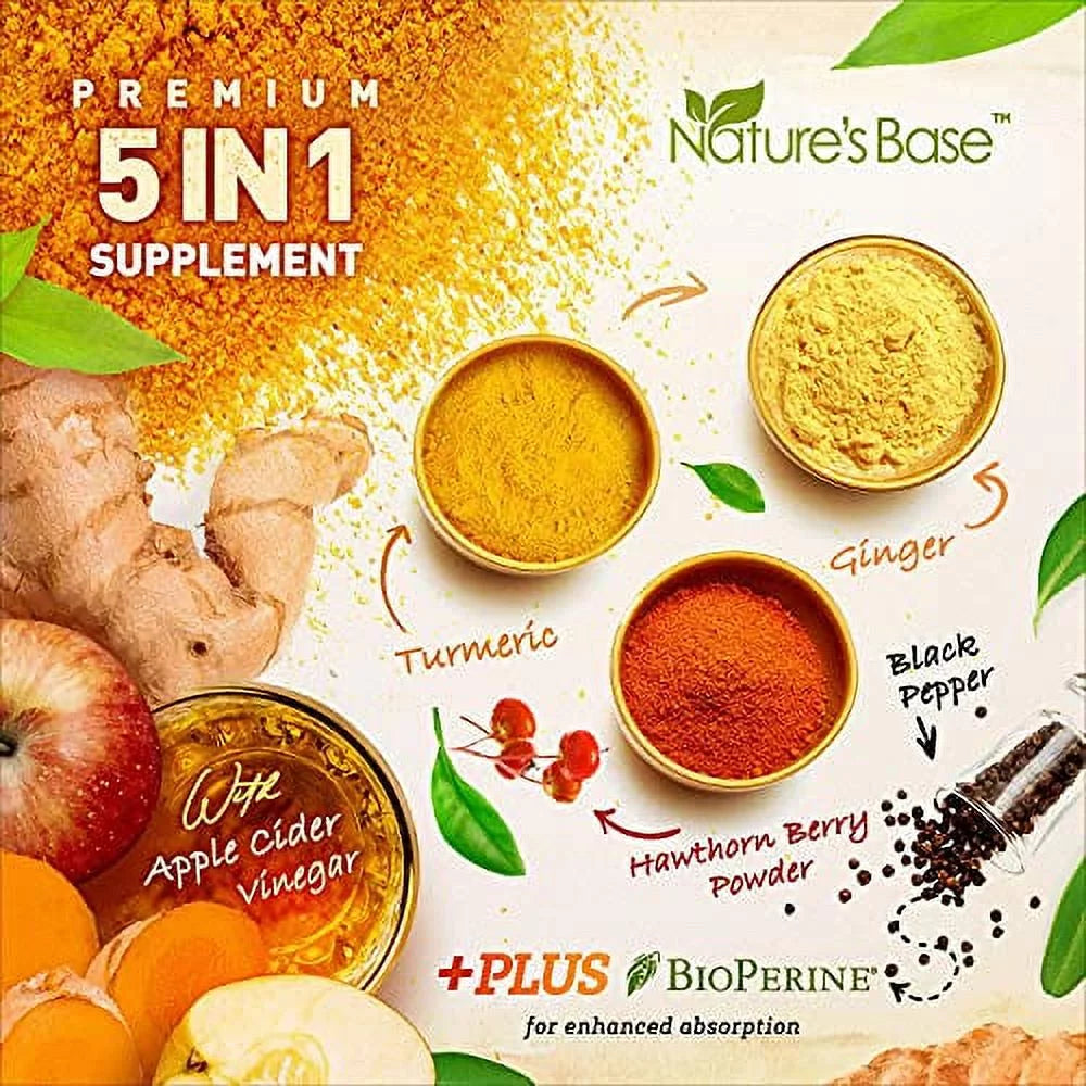 Turmeric Curcumin with Ginger & Apple Cider Vinegar, BioPerine Black Pepper, 95% Curcuminoids, Antioxidant Supplement P293263