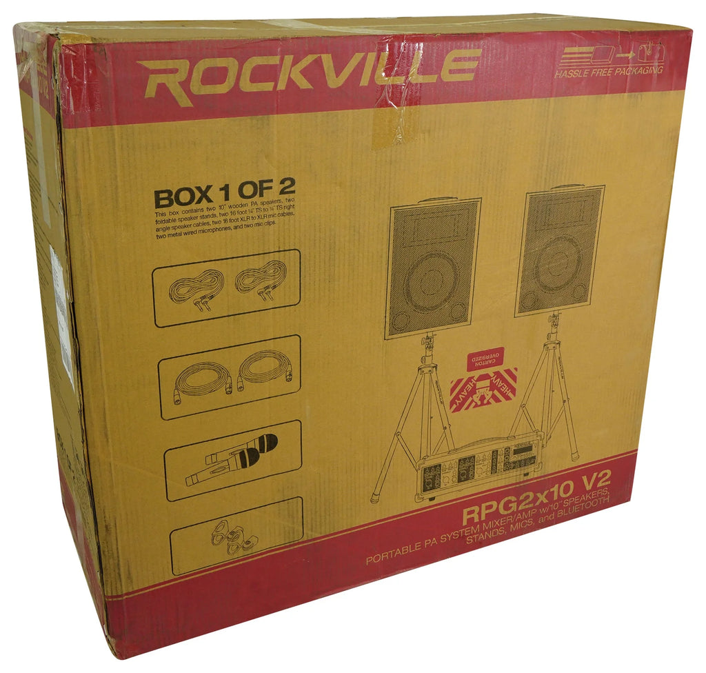 RPG2X10 PA System Mixer Amp 10 inch Speakers Stands Mics Bluetooth M386