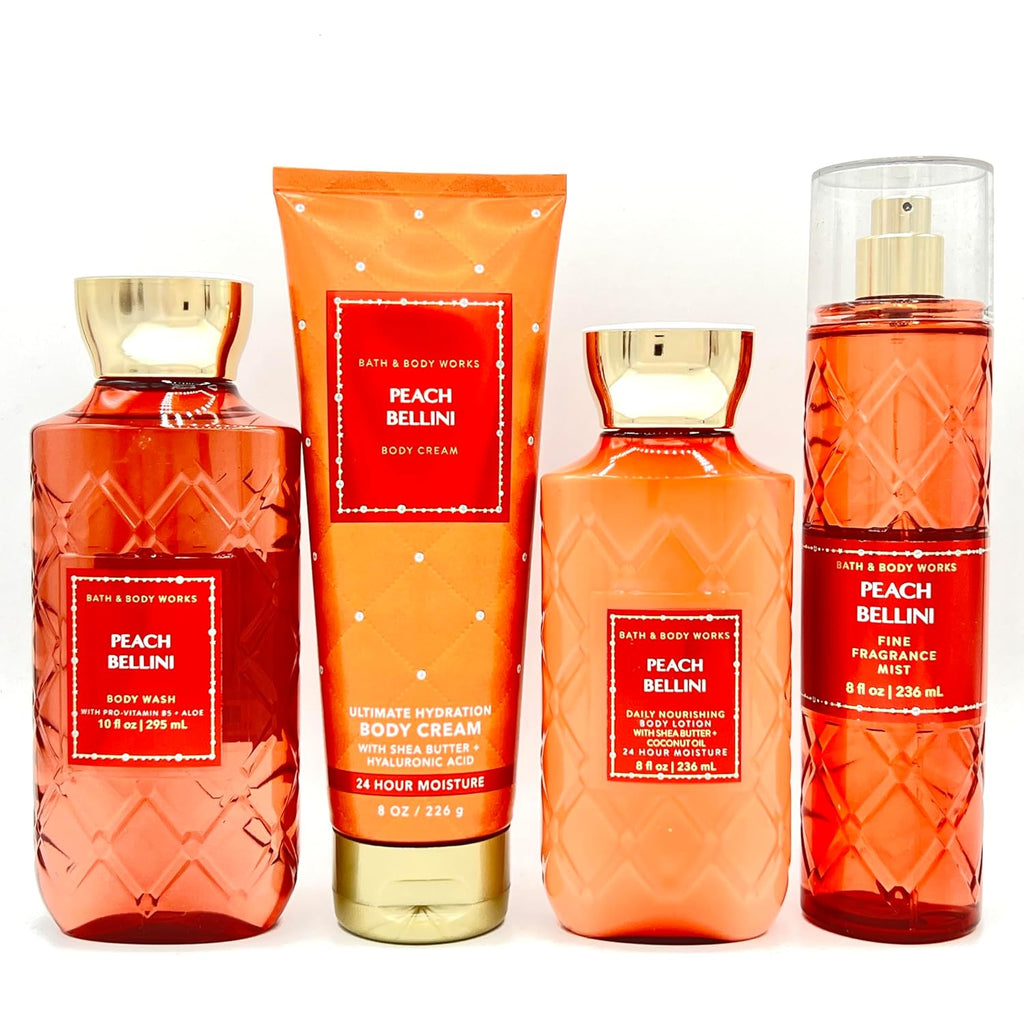 Peach Bellini 4-Piece Bundle Body Wash Body Cream Body Lotion Fine Fragrance Mist X40876