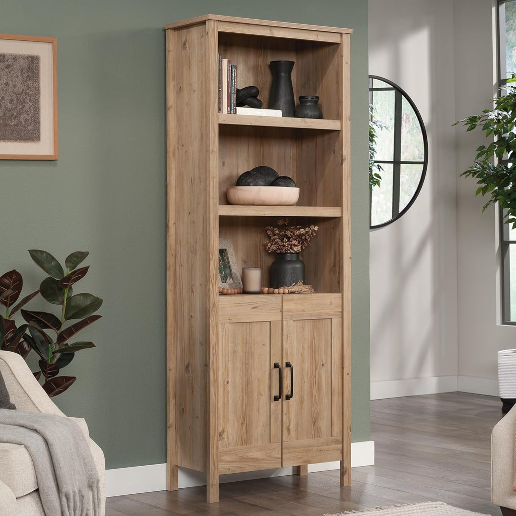 Khaki Pine Finish Bookcase with Doors P2833