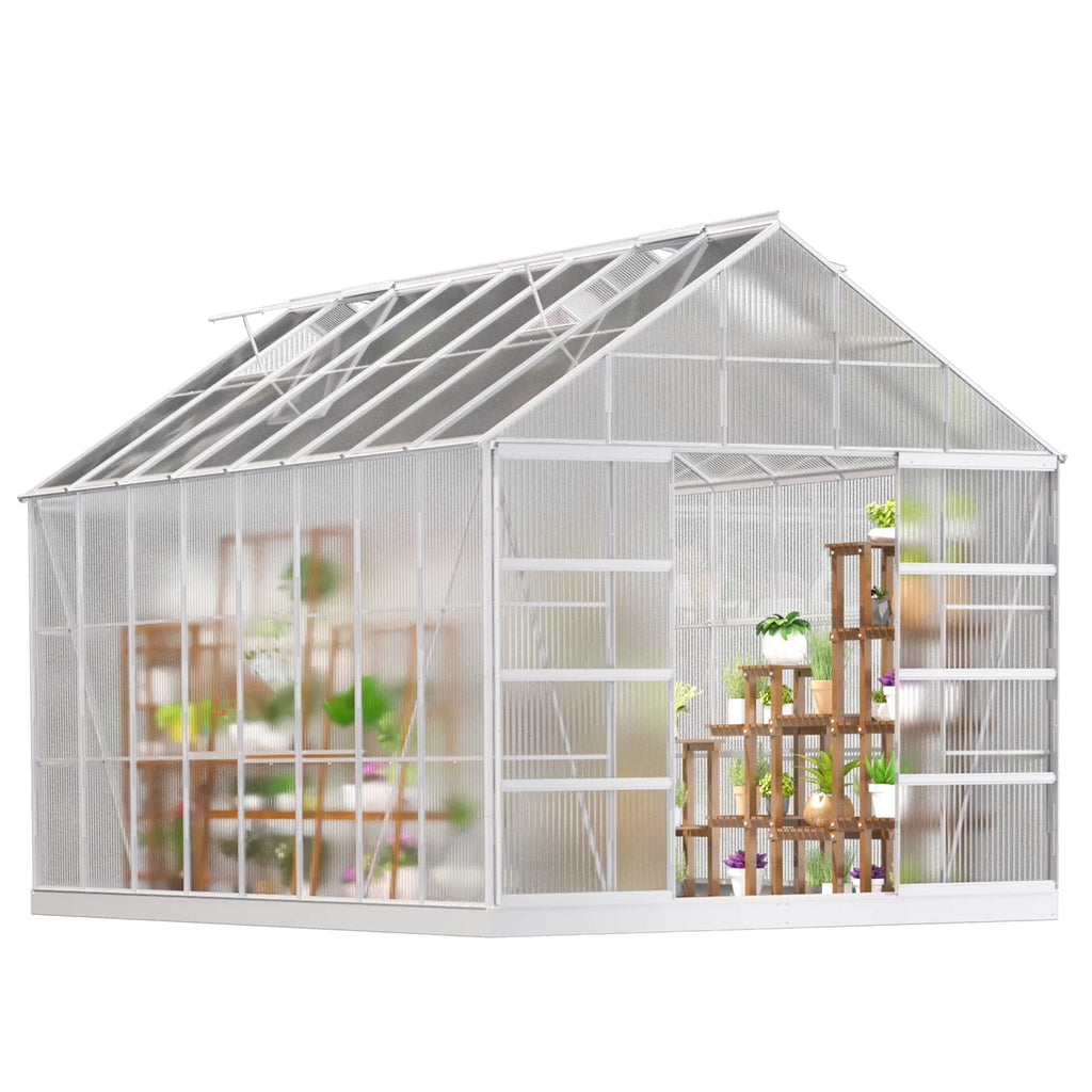 10' x 16' Walk-in Greenhouse with Aluminum Frame and Adjustable Roof Vent J4958