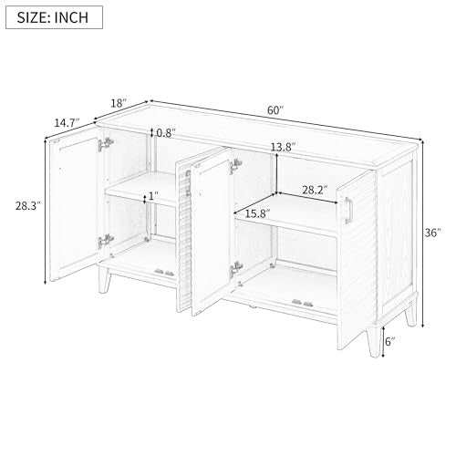 4 Door Wooden Sideboard with Adjustable Shelves and Metal Handles S6736