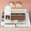 Gray Wood Twin Over Twin Bunk Bed with Stairs and Slide H2339