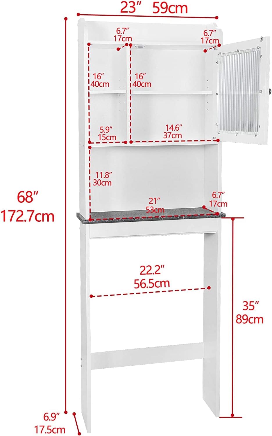 White 4-Tier Over The Toilet Storage Cabinet with Adjustable Shelves and Tempered Glass Door Z408118