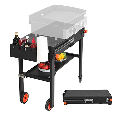 Portable Blackstone Griddle Stand Grill Table 17"/22" Grill Cart Pizza Oven Stand Outdoor Universal Foldable BBQ with Wheels Double Shelf Caddy Cooking Camping Tailgating C78006