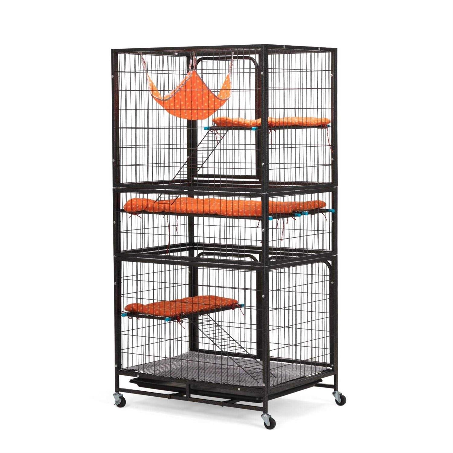 4-Tier Wire Cat Cage Pet Enclosure with Removable Wheels N17241
