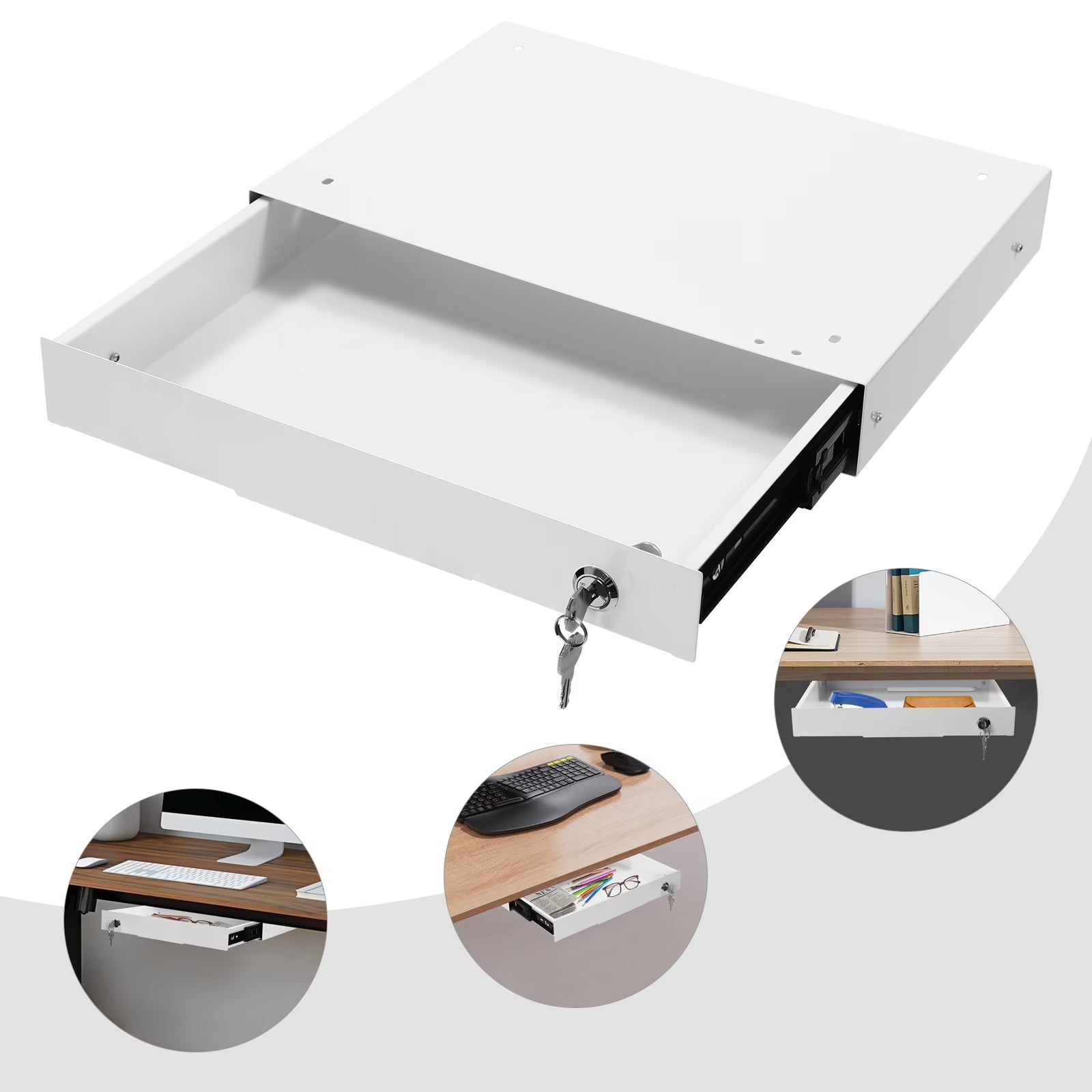 Under Desk Mounted Sliding Pull-out Drawer Storage Organizer M410772