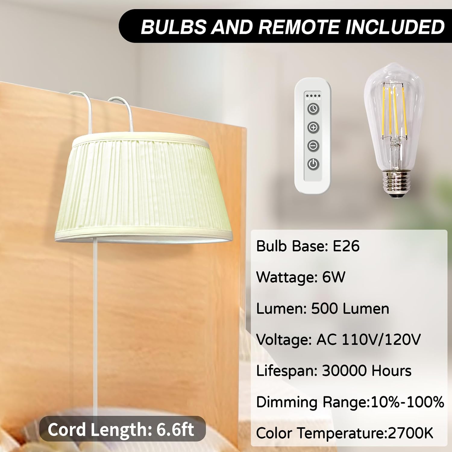 Bed Reading Light with Adjustable Hook and Fabric Shade U92509