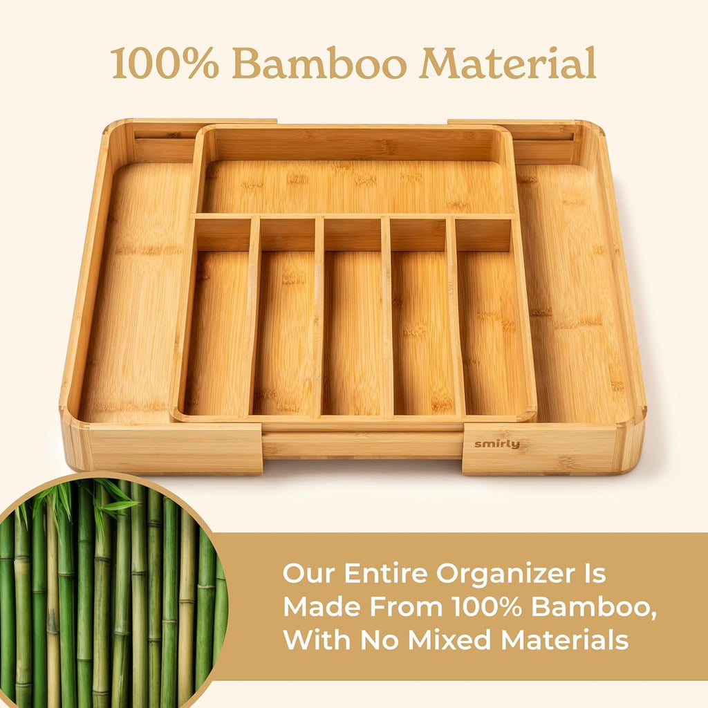 Bamboo Adjustable 8-Compartment Drawer Organizer W3900