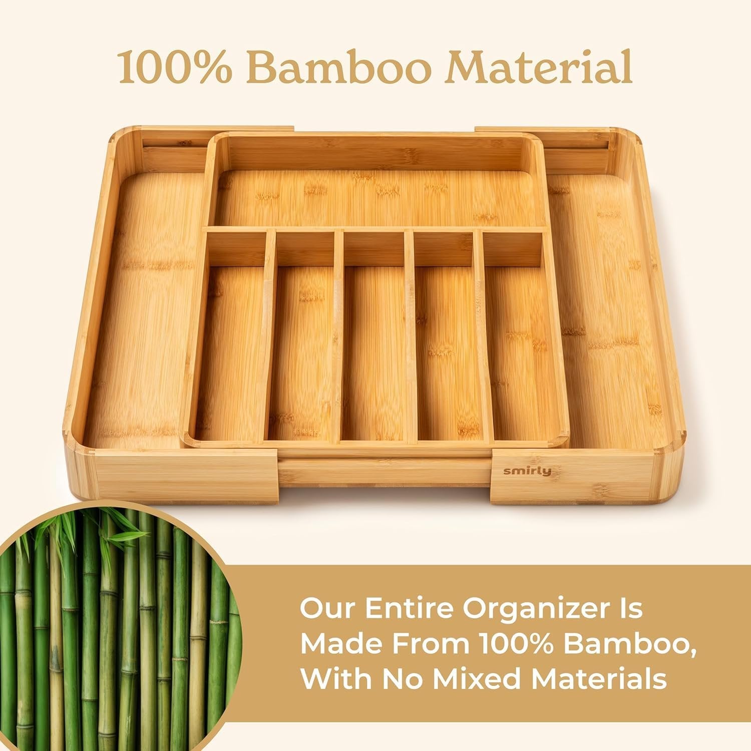 Bamboo Adjustable 8-Compartment Drawer Organizer W3900