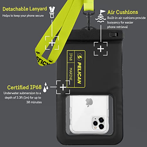 IP68 Waterproof Floating Phone Pouch Black Hi Vis Yellow Regular and XL Size C967