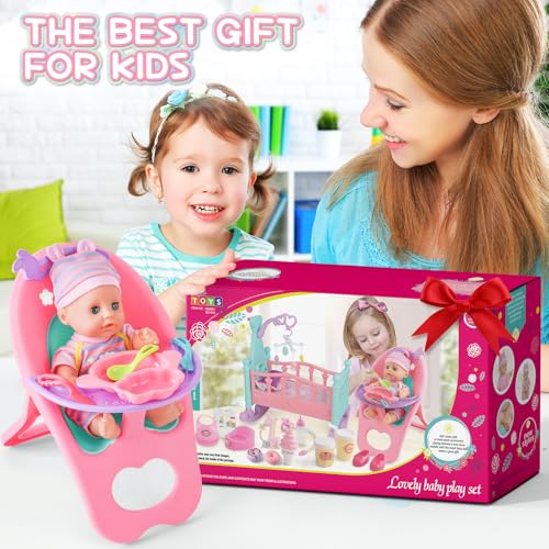 12" Baby Doll Play Set with Crib, Mobile, High Chair, 21 PCS T271217