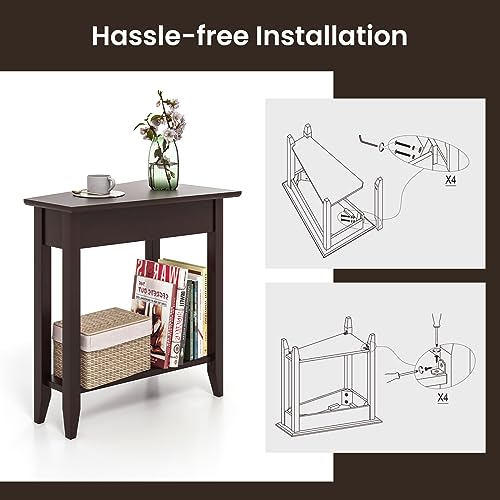 White 2-Tier Wedge End Table Set of 2 with Storage Shelf R48714