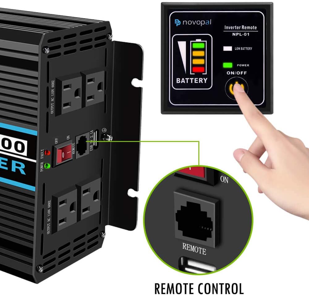 1000 Watt 24V DC to 110V AC Pure Sine Wave Power Inverter with 4 AC Outlets and USB Port Q552