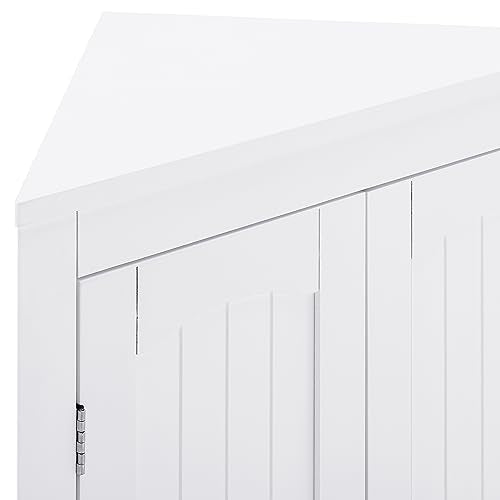 White Corner Bathroom Cabinet with Doors Shelves W308