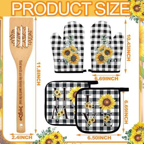 13 Pcs Bee Sunflower Kitchen Decor Set with Wooden Spoons, Kitchen Towels, Apron, Oven Mitts, Pot Holders Q279
