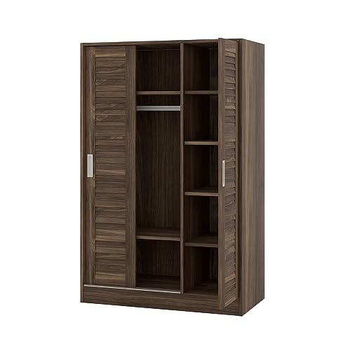 3 Door Freestanding Wardrobe Closet with Sliding Doors and Hanging Rod N5585