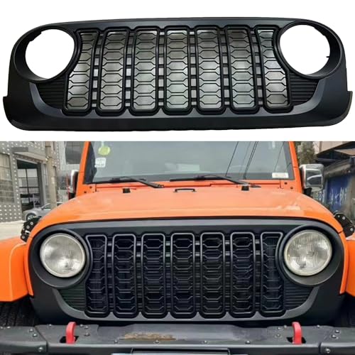 Front Grille Grid Grill Guard With Camera Hole for Jeep Wrangler JL Gladiator ABS Blackout K997410