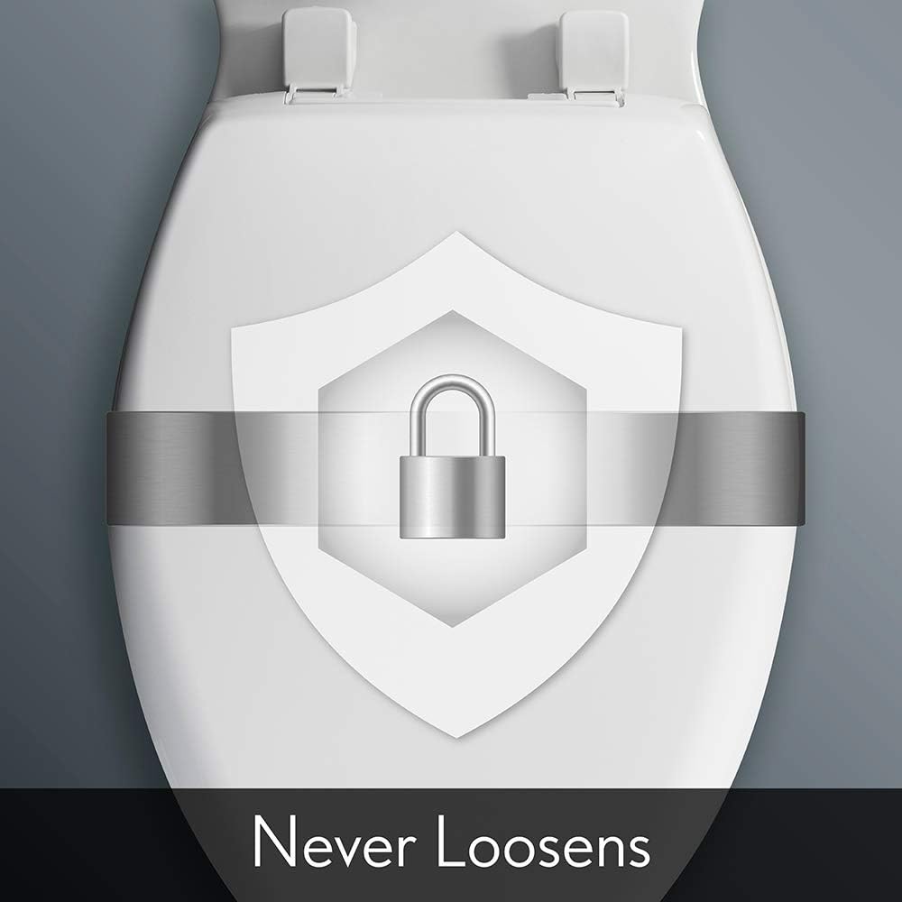 Elongated Toilet Seat with Brushed Nickel Hinges O8912